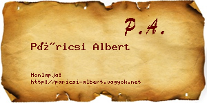 Páricsi Albert névjegykártya